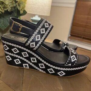 Tory Burch REENA Wedge Platform Aztec Sandals Size 8 M